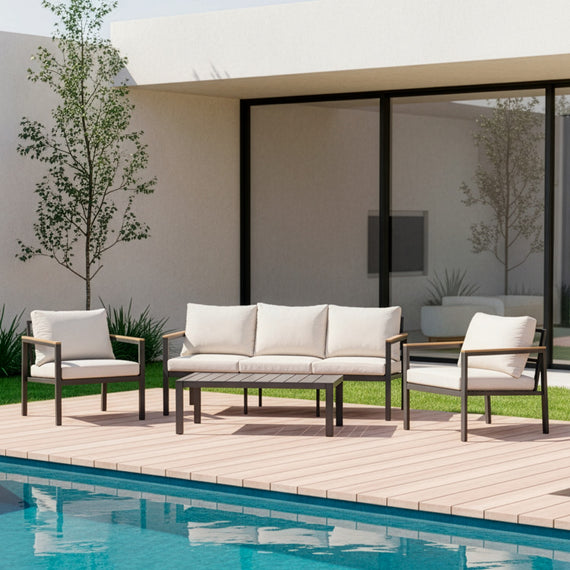 Set exterior sofás 3 plazas + sillones + mesa antracita