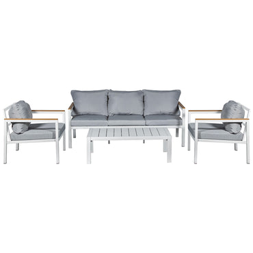 Set exterior sofás 3 plazas + sillones + mesa blanco