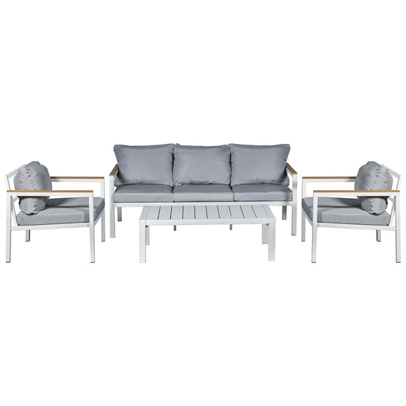 Set exterior sofás 3 plazas + sillones + mesa blanco
