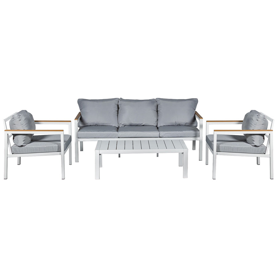 Set exterior sofás 3 plazas + sillones + mesa blanco