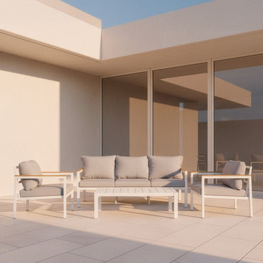 Set exterior sofás 3 plazas + sillones + mesa blanco