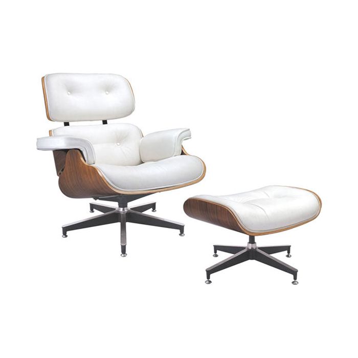 Sillón / Reposapies piel blanco