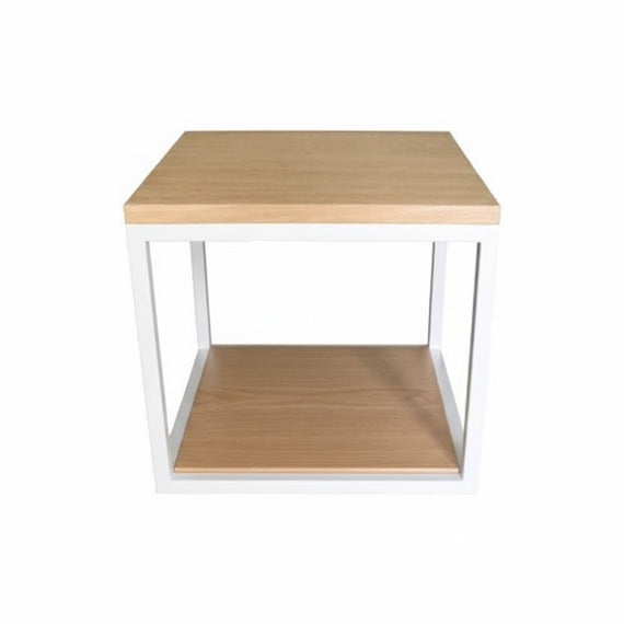 Mesa auxiliar Cubo hierro roble natural