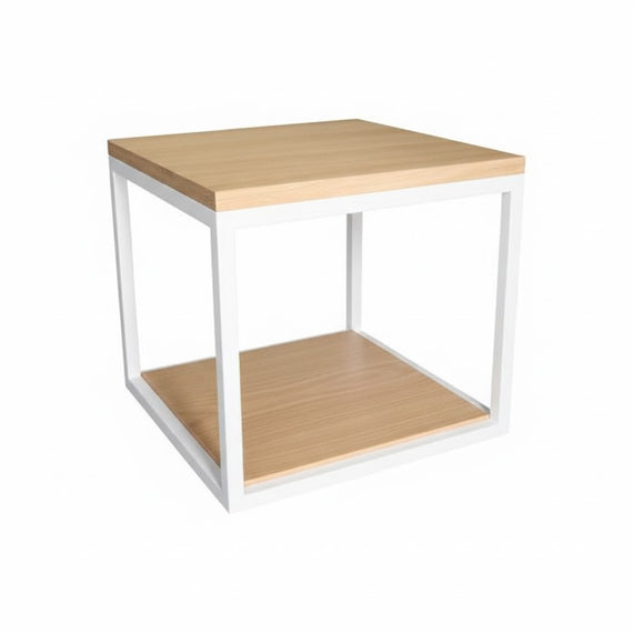 Mesa auxiliar Cubo hierro roble natural