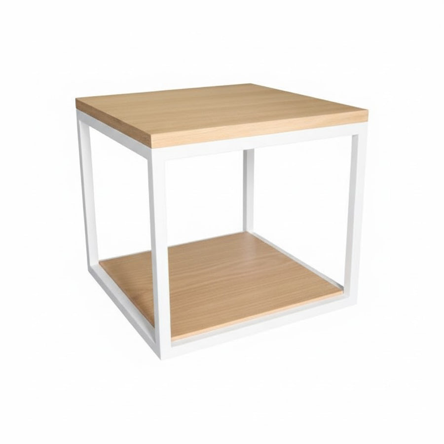Mesa auxiliar Cubo hierro roble natural
